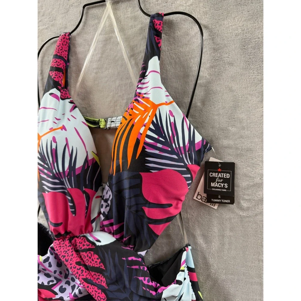Bar III Womens Tropical Leopard Print Monokini Swimsuit Multicolor Sz XL NWT $94
